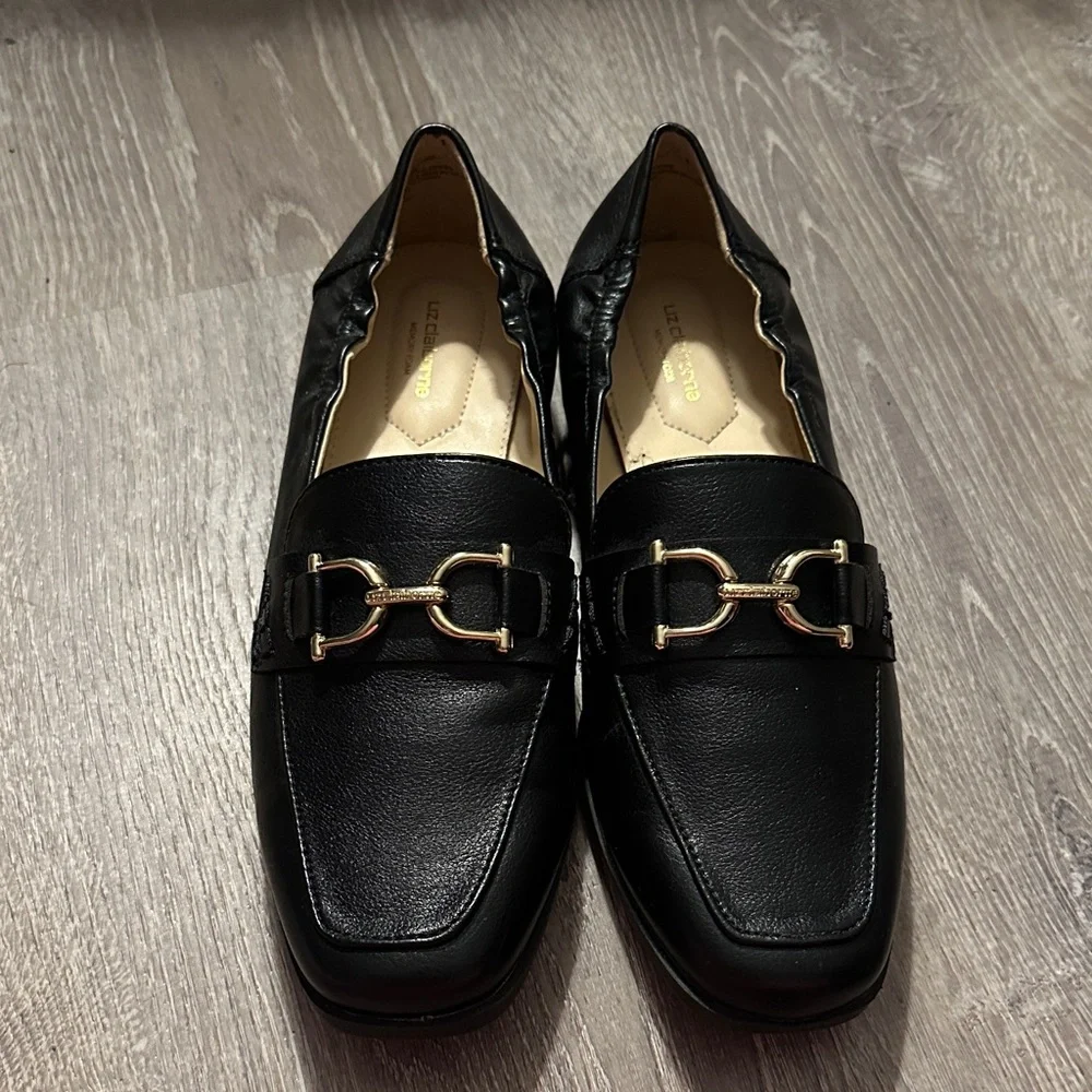 Liz Claiborne Black Loafers with Gold Buckle - Picture 3 of 7